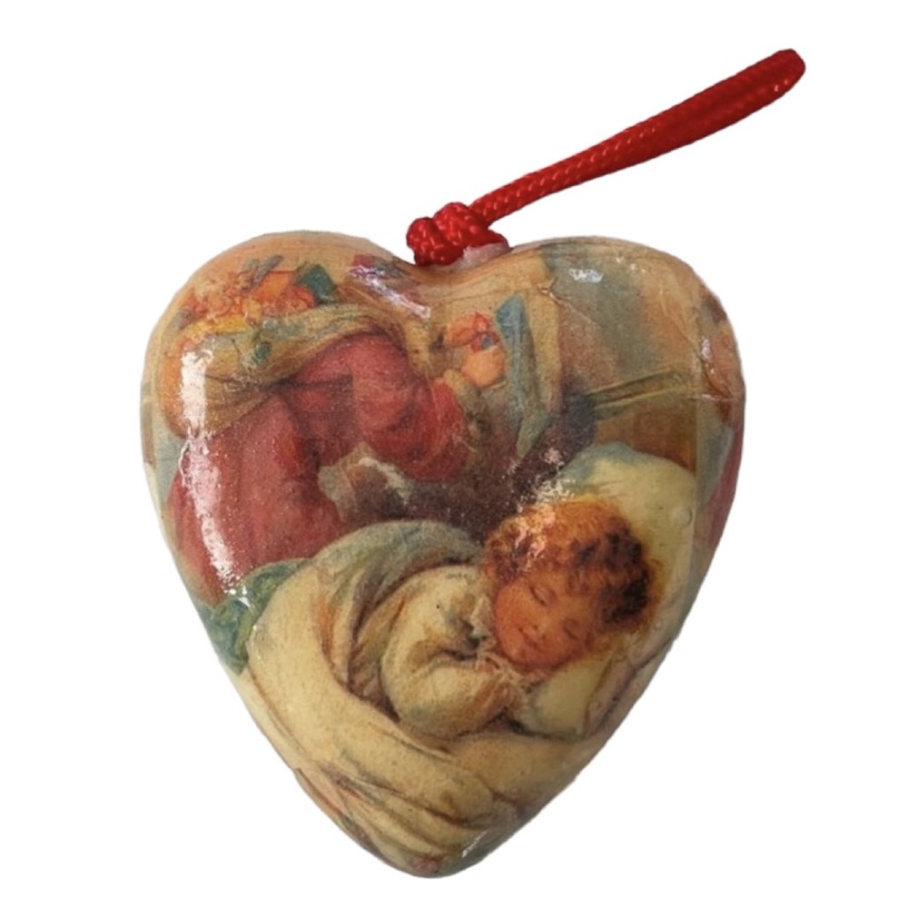 Vintage Heart Shaped Decoupage Victorian Old World Christmas Ornament